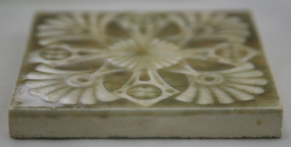 Thumbnail: Providential Tile Works 4.25" Square Tile with Spiral Blossoms in Green Glaze