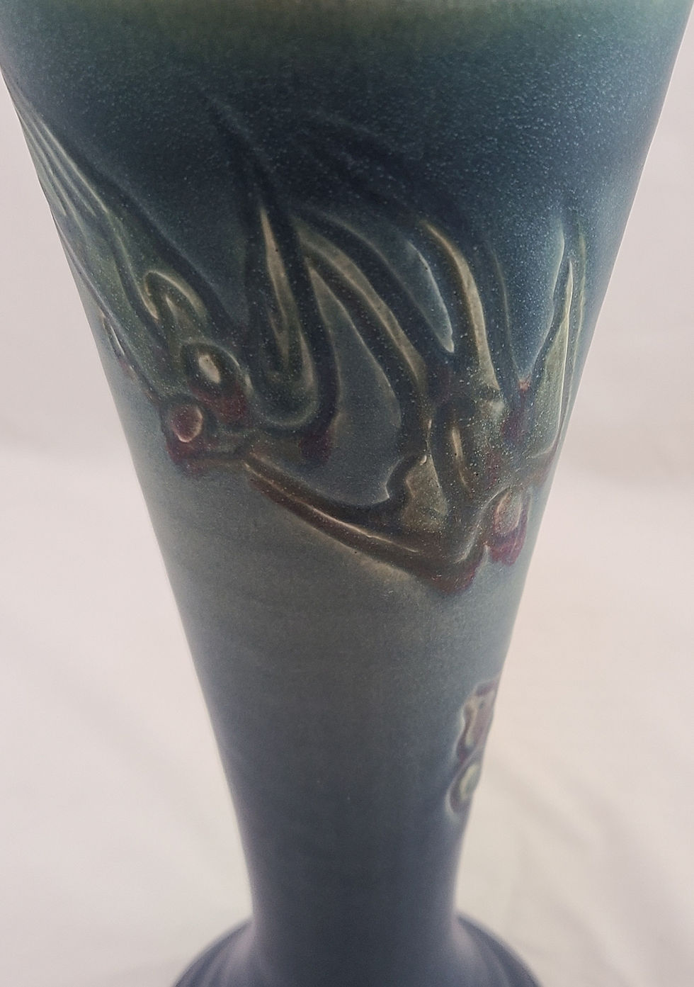 Thumbnail: Rookwood Carved Mat Vessel with Deeply Carved Stylized Birds d1912 C.S. Todd