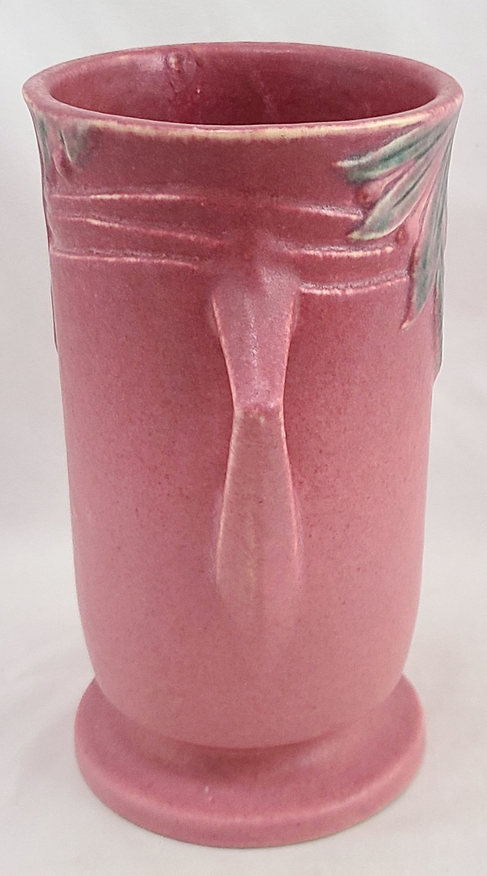 Thumbnail: Roseville Velmoss II Vase in Mottled Rose/Berry Frost Leaves & Berries Orig Cond