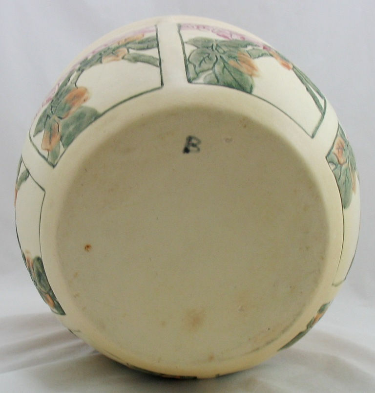 Thumbnail: Weller Creamware Roma Buttressed Arts & Crafts Jardiniere Rose Blossoms c1910s-2