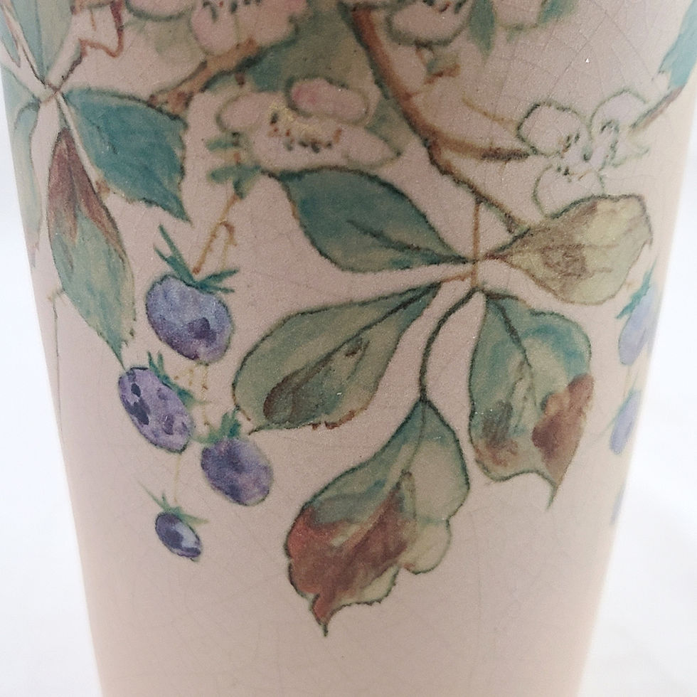Thumbnail: Weller Hudson Mineral-Stain Glaze Vase with Blueberries/Blossoms/Leaves c1920