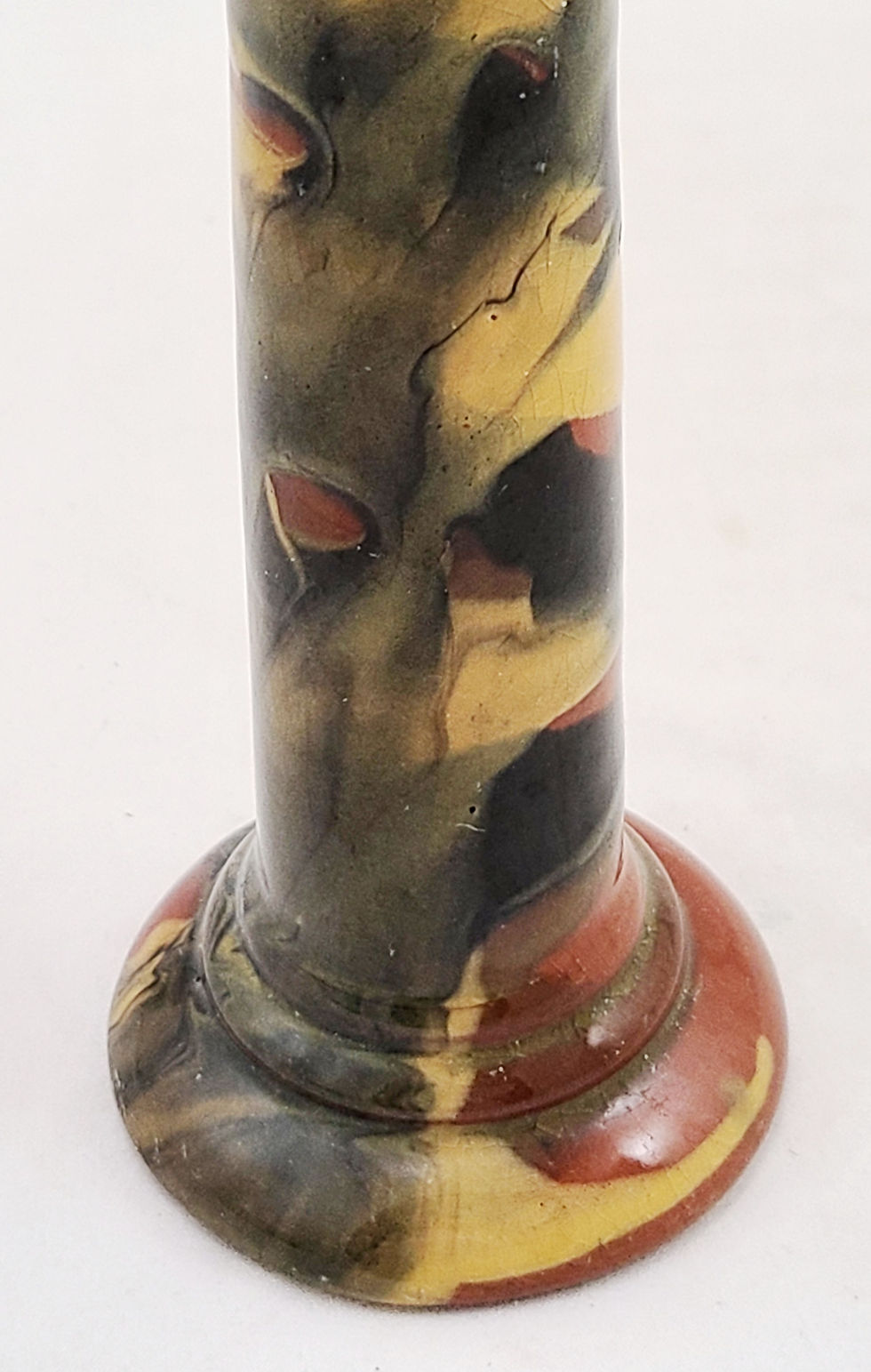 Thumbnail: Peters & Reed Marbleized Bud Vase Terra-Cotta/Yellow/Black Mirror Gloss Glazes