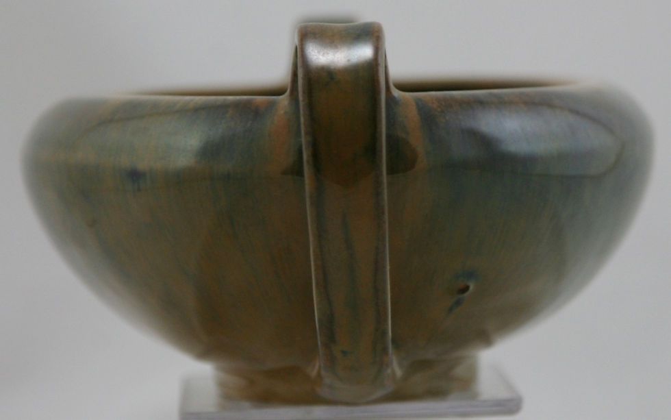 Thumbnail: Fulper Bowl Side-long Handles c1931-1934 In Tawny Brown/Blue Glazes F434