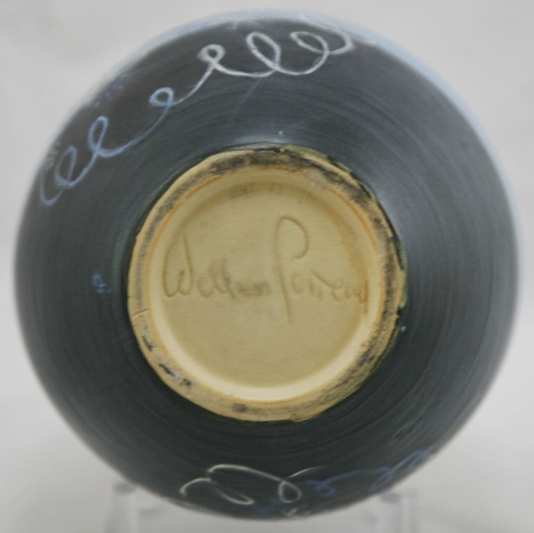 Thumbnail: Weller Raceme Ball Vase By Hester Pillsbury In Blue/Black Mat Glazes