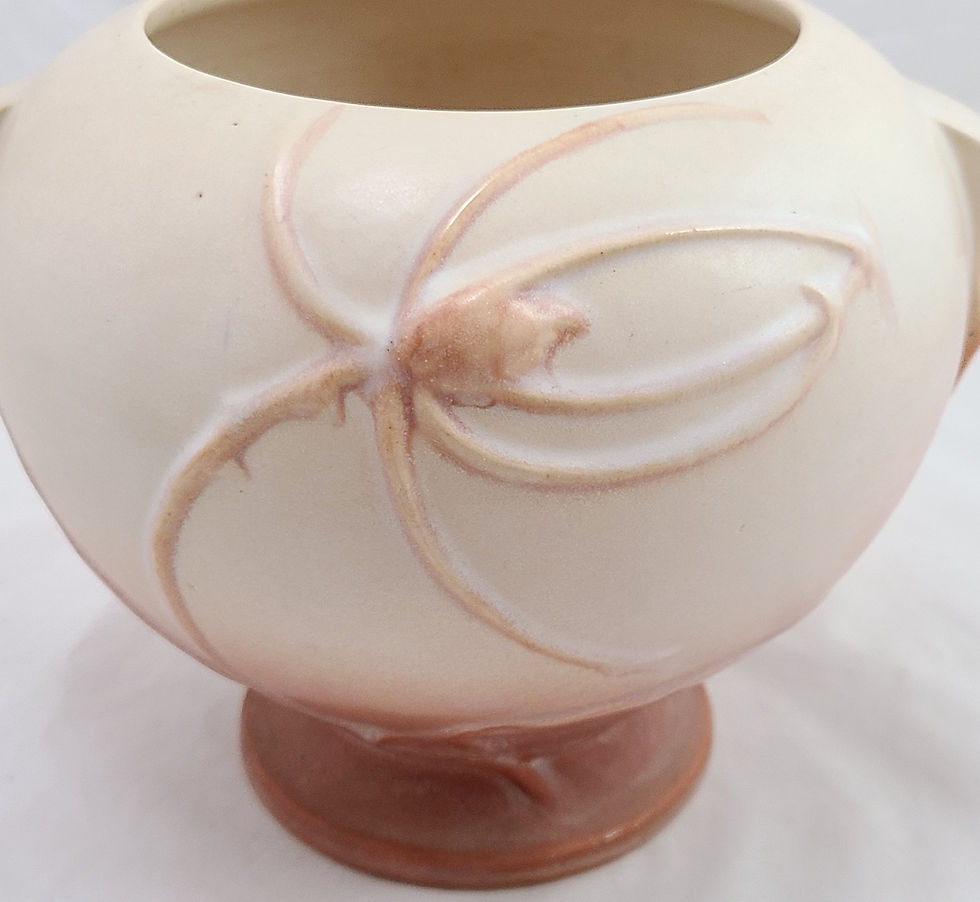 Thumbnail: Roseville Teasel Art Deco Ball Urn/Vase In Cream and Apricot Glaze Orig Cond