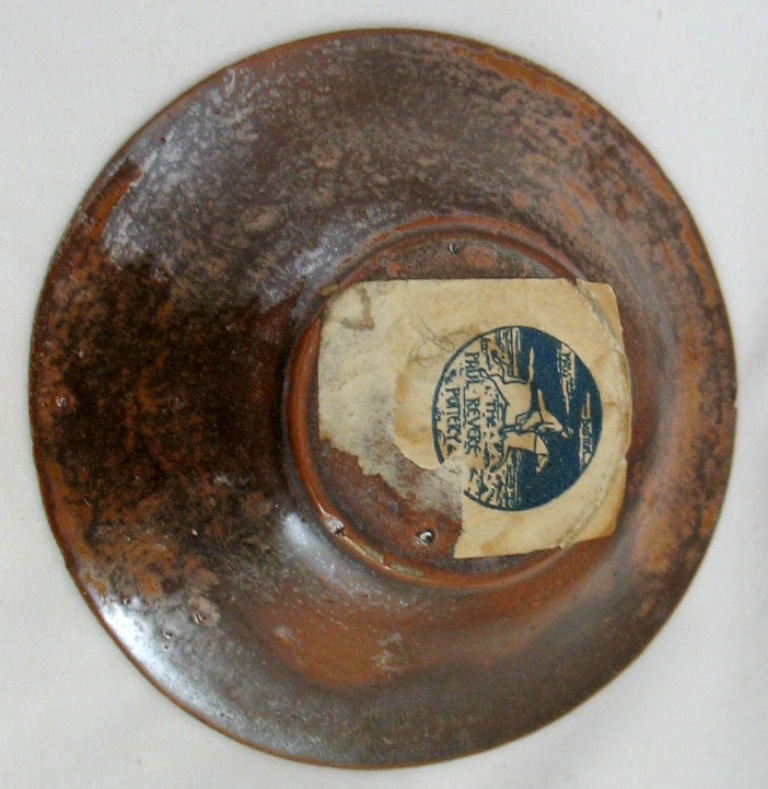 Thumbnail: Paul Revere Pottery Miniature Flared Bowl Firey Orange/Brown Glaze Paper Label
