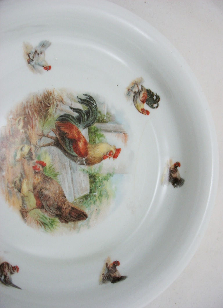 Thumbnail: Germany Child's Porcelain Baby Dish with Rooster/Hens Transfers