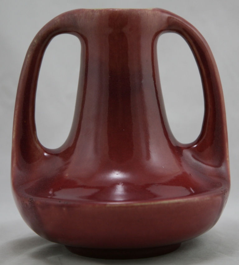 Thumbnail: Muncie Pottery Handled Vase In Rich Oxblood Glaze with a Glossy Sheen