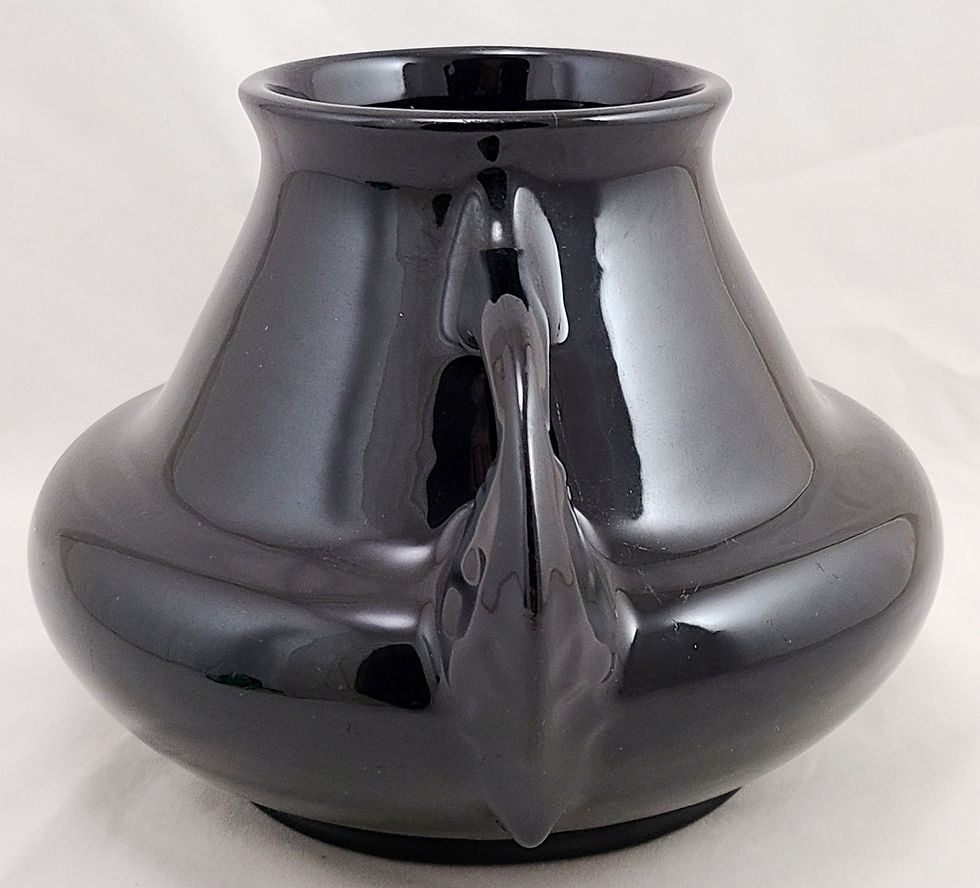 Thumbnail: Roseville Rosecraft Black Tuscany Form Vase 341-5 Gold Paper Label Original Cond
