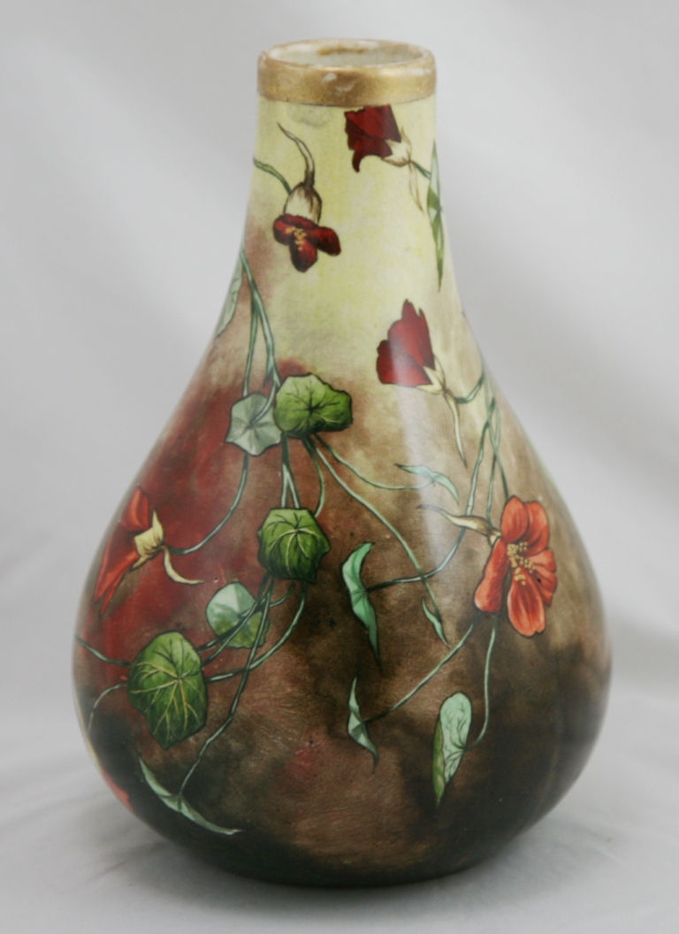 Jersey City Pottery/IVW Vase c1880s with Nasturtium Blossoms patspots