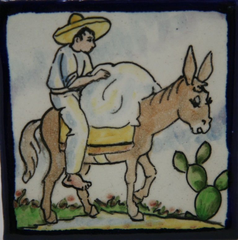 Thumbnail: Early California/Mexico Tile Man with a Bundle on a Burro