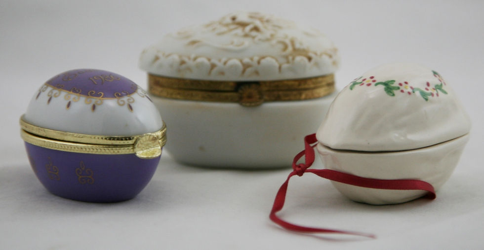 Thumbnail: Egg Trinket Boxes: Lefton Angels, Royal Orleans Easter Box, Mormon Handicrafts