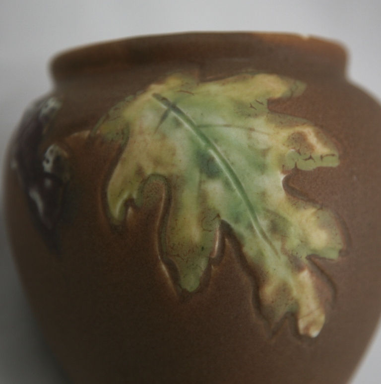 Thumbnail: Rookwood Carved Mat Vase with Oak Leaf and Acorns d1906 by Albert Pons