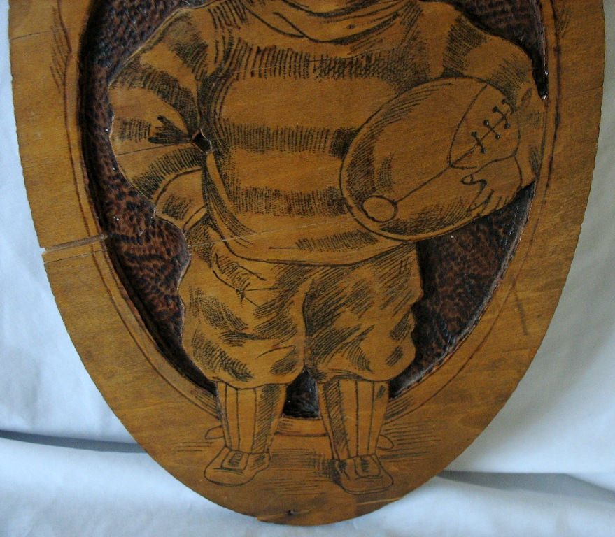 Thumbnail: Flemish Art Co. NY Pyrography Plaque with Football Player c1905