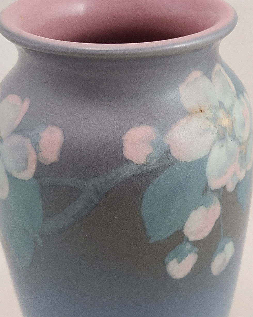 Thumbnail: Rookwood Decorated Mat Vase d1926 by Ed Diers with Apple Blossoms Original Cond.