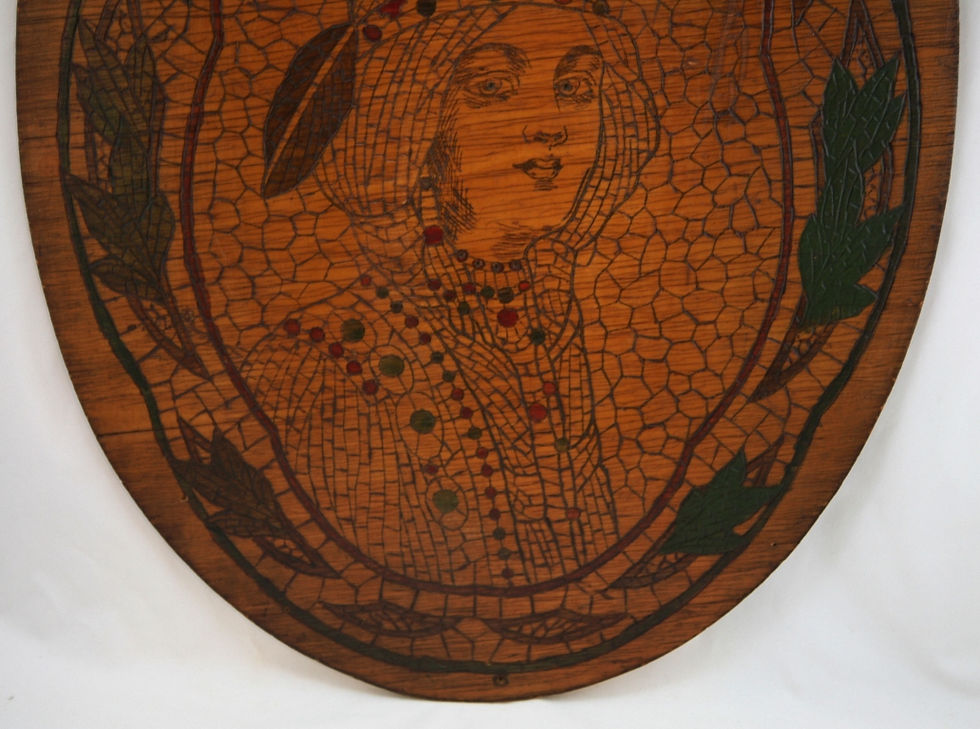 Thumbnail: Flemish Art Co. NY Pyrography Plaque of a Native American Indian Maiden c1905
