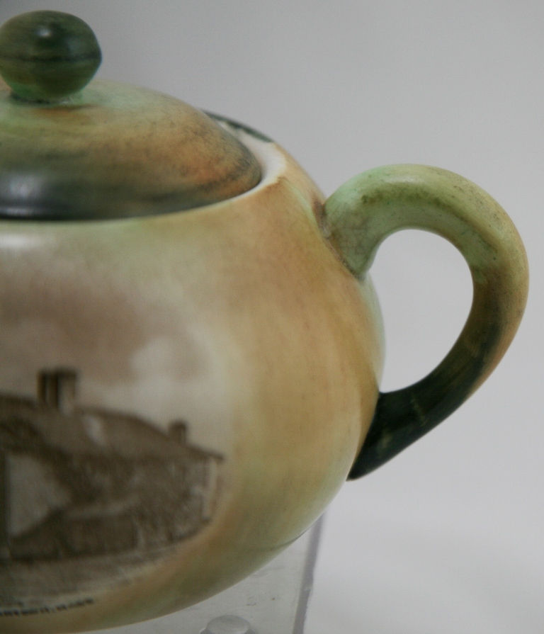 Thumbnail: Hampshire Pottery Teapot 'Oldest House, Edgartown, Mass Martha's Vineyard c1910