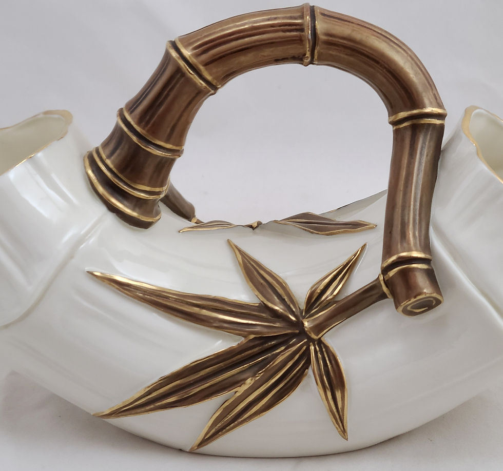 Thumbnail: Royal Worcester Blush Ivory/Gilt Bamboo Vase with Twig Handle d1885