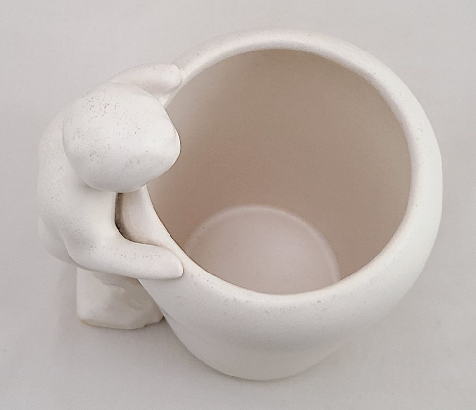 Thumbnail: Rare Early Haeger Young Boy Looking into a Vase d1939 #276 in Mat Ivory Glaze