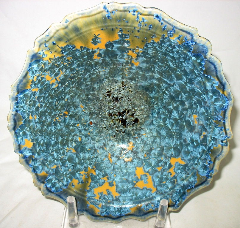Edgecomb Pottery Crystalline Bowl in Awesome Blue over Ochre Heavy Crystal Glaze