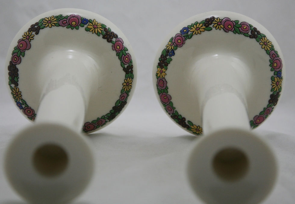 Thumbnail: American Lenox Belleek Candlestem Set China-painted Blossom Garland Decoration