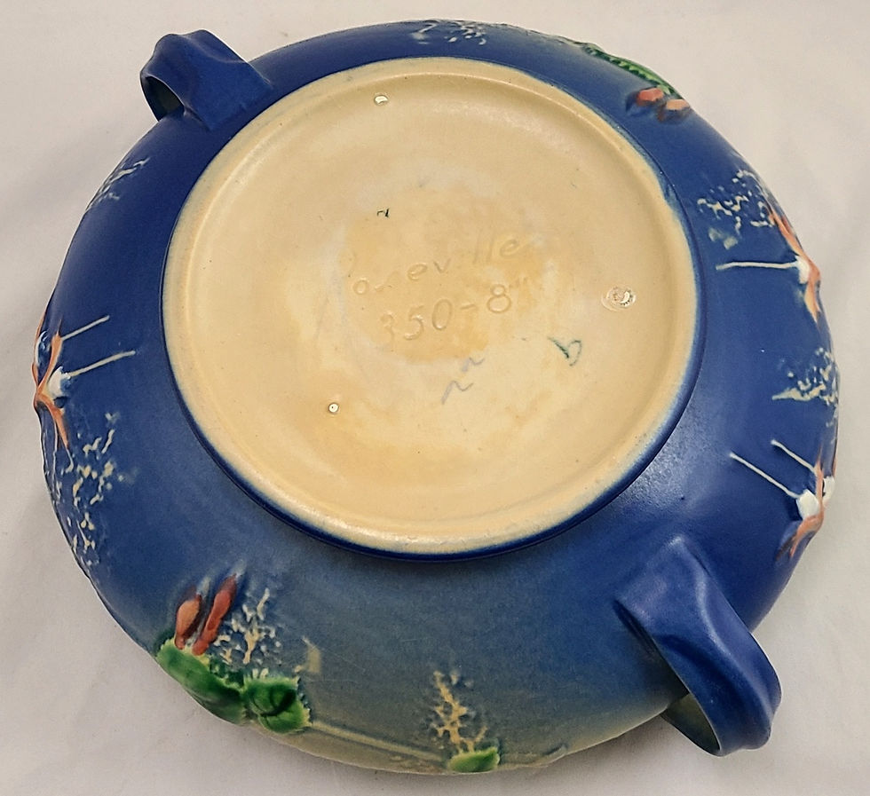 Thumbnail: Roseville Fuchsia Center Console Bowl Rich Blue Glaze Shape 350-8 Original Cond