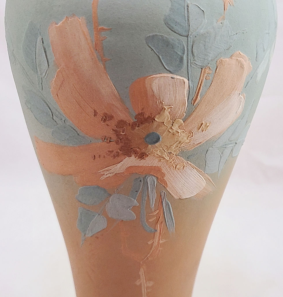 Thumbnail: J. B. Owens Mat Utopian 11" Vase with Poppy Blossom by Tot Steele c1902
