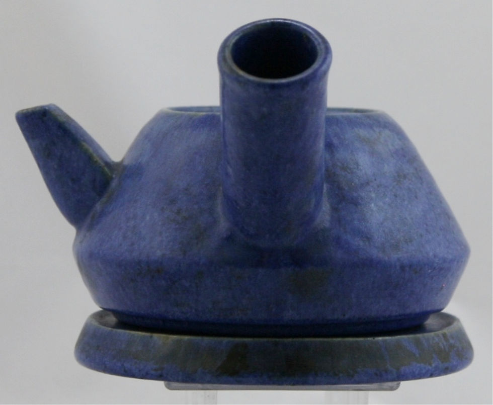 Thumbnail: Fulper Teapot/Trivet from Teaset In Matte Blue/Charcoal Glazes c1909-1917 F591