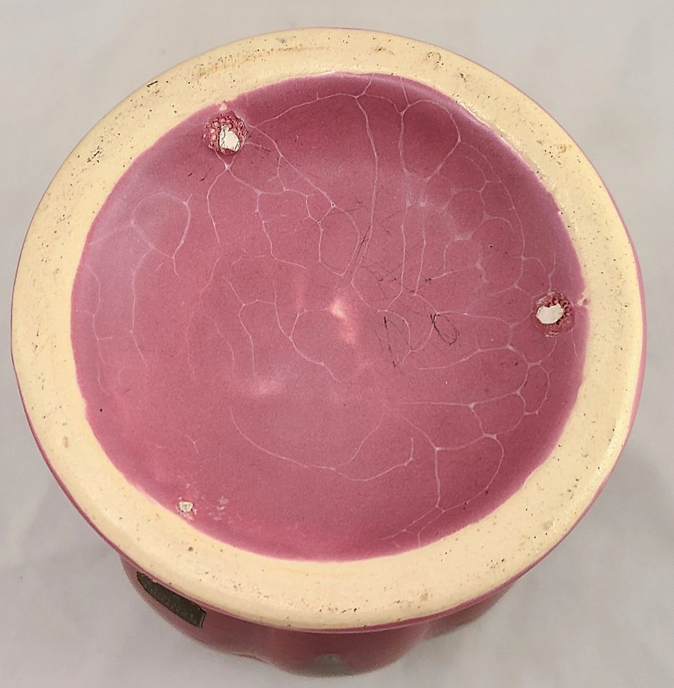 Thumbnail: Camark Early Fluted Vase Late 1920s #407 In Blue over Rose Glazes Original Paper