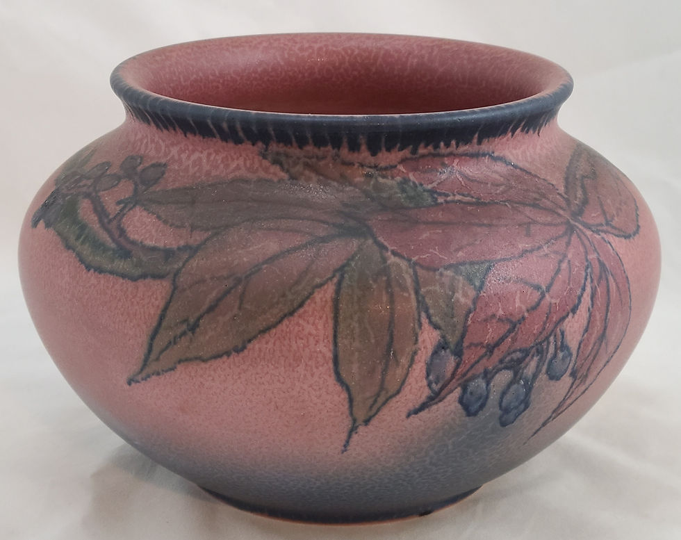 Thumbnail: Rookwood Decorated Mat Vase Berries & Leaves Ruby Red d1925 Elizabeth Lincoln