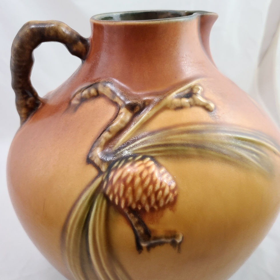 Thumbnail: $OLD, TY! Roseville Pinecone Ewer In Gorgeous Golden Amber/Brown Glazes 708-9