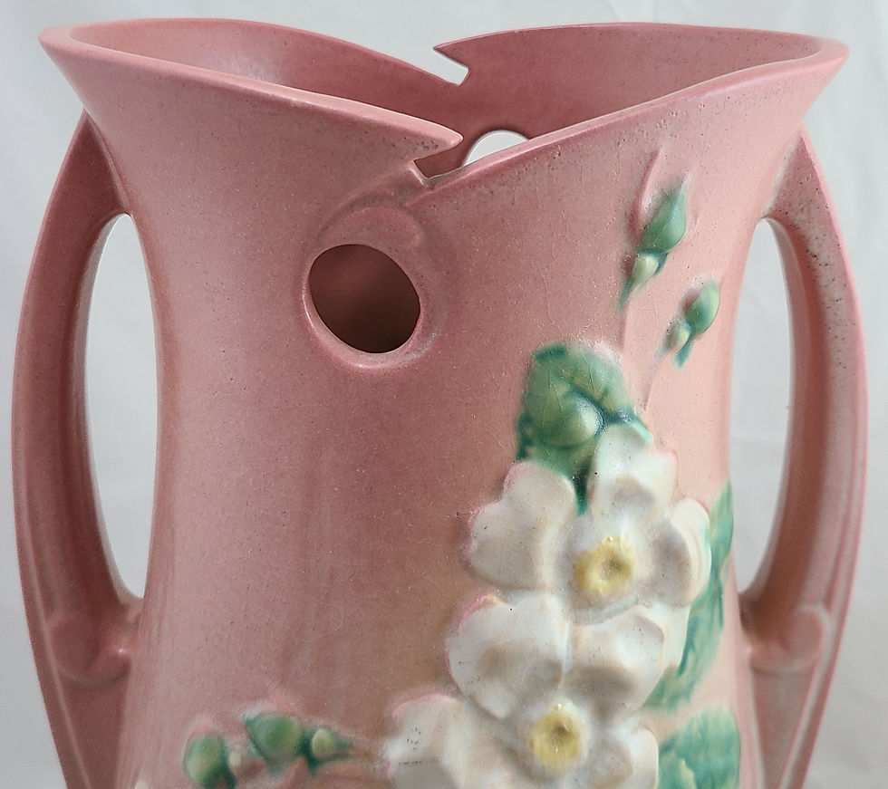 Thumbnail: Roseville White Rose Floor Vase 992-15 In Stunning Pink Blush Glazes