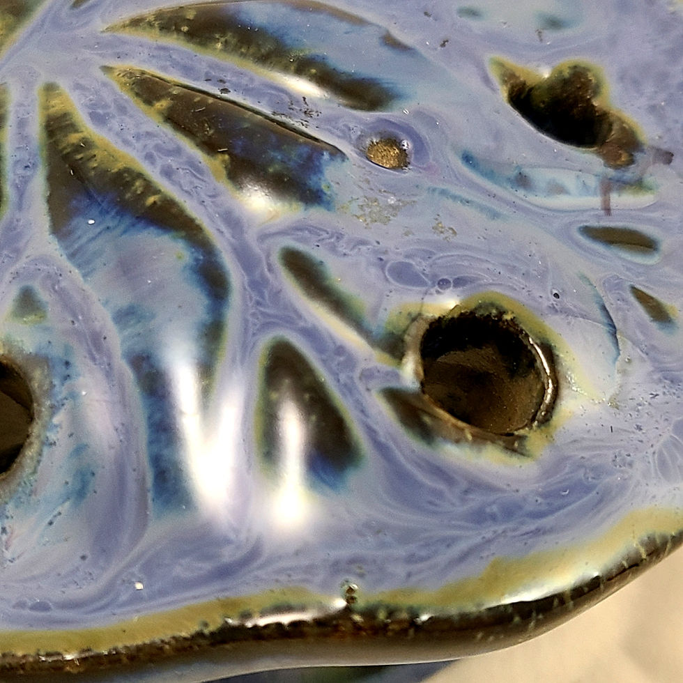 Thumbnail: Fulper Lily Pad Flower Frog Insert Blue Flambe Glaze #424 c1917-1928 Orig. Cond.