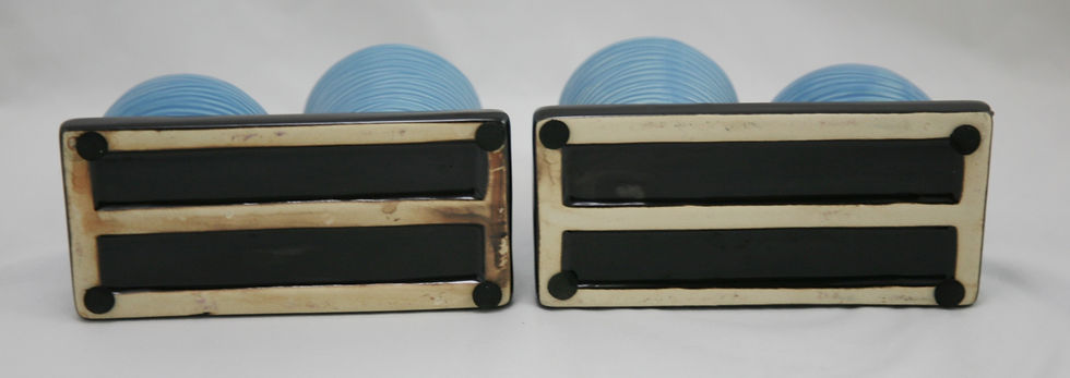 Thumbnail: Asian-style Studio Set of Bamboo Baskets in Blue Glaze on Black Platforms