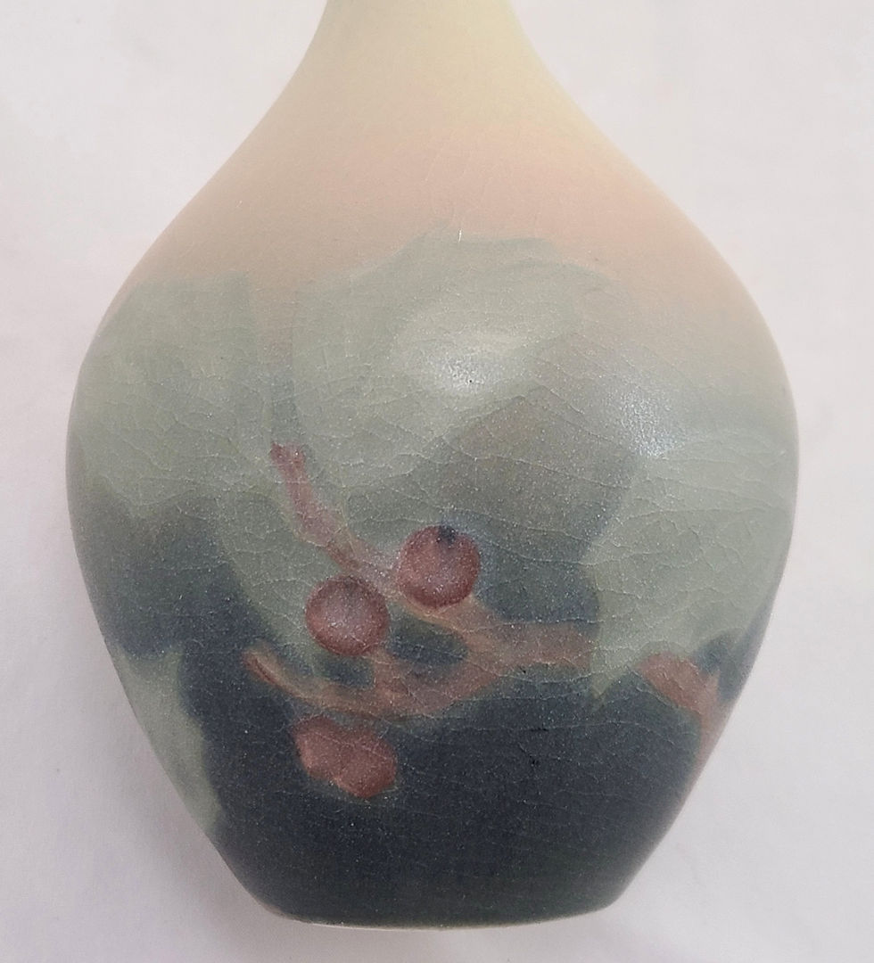Thumbnail: Rookwood Decorated Mat Vase d1903 Holly & Berries 861 Clara C Lindeman Orig Cond
