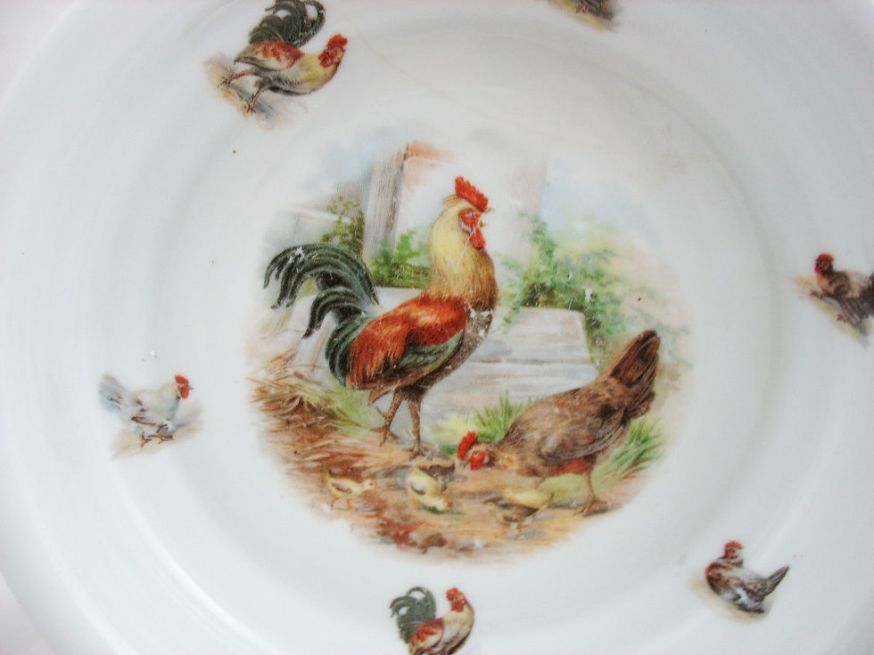 Thumbnail: Germany Child's Porcelain Baby Dish with Rooster/Hens Transfers