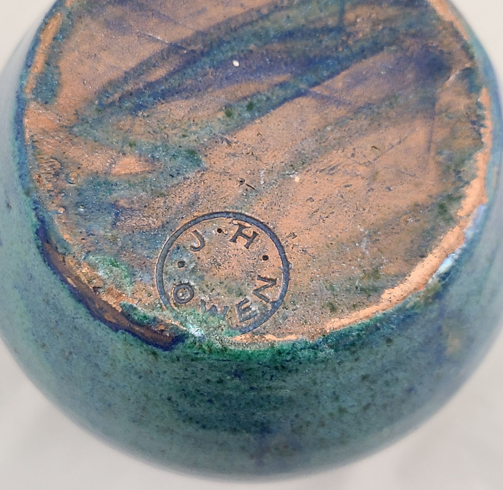Thumbnail: J.H. Owen Pottery Vase Organic Cobalt Glaze Signed J.H. Owen c1920