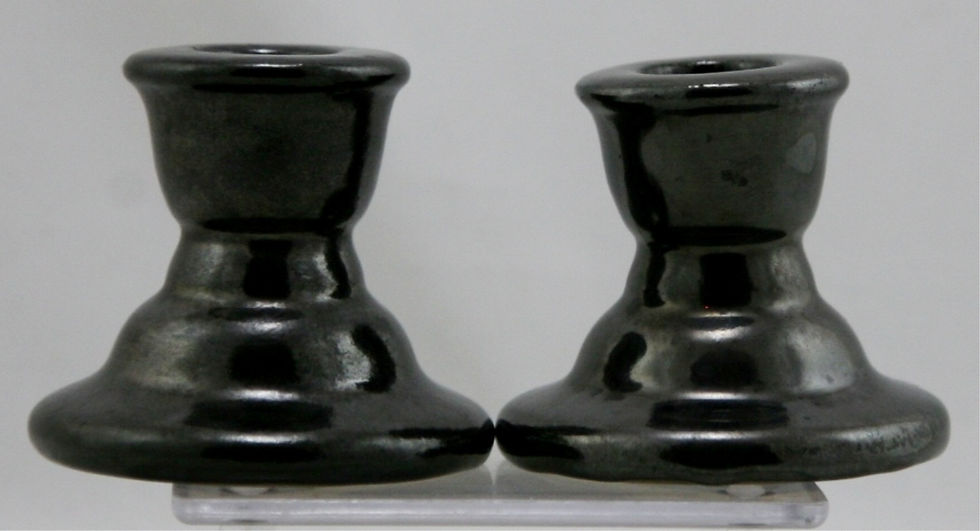 Thumbnail: Fulper 2.75" Ribbed Candlestick Set in Rich Black Crystallized Glazes Mint F500