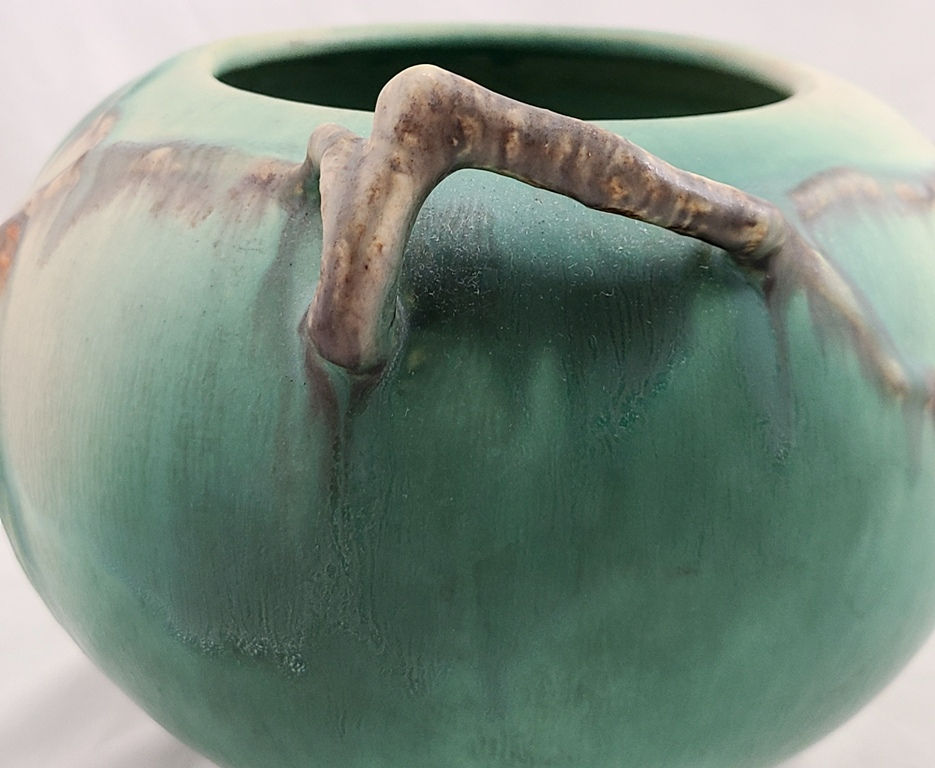 Thumbnail: Roseville Pinecone Ball Urn In Rich Green Shaded Glazes Original Condition