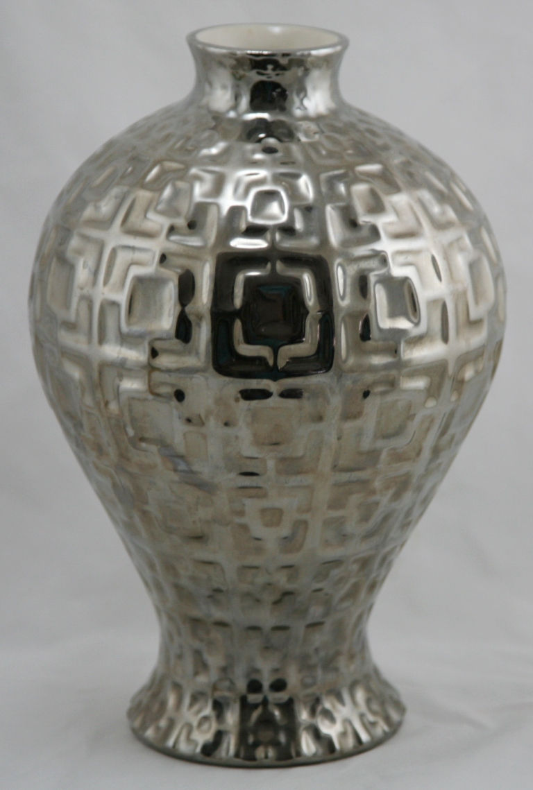 Thumbnail: Jonathan Adler Studio 11" 'Laurel' Vase Silver Mirrored Glaze Modern Decor Peru