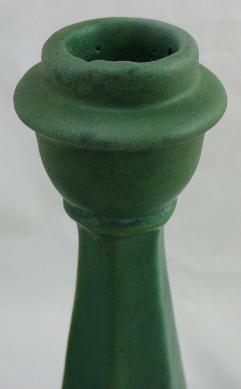 Thumbnail: Zaneware Peters & Reed Candlestick/Lamp Base Pair In Matte Green Glaze c1920s