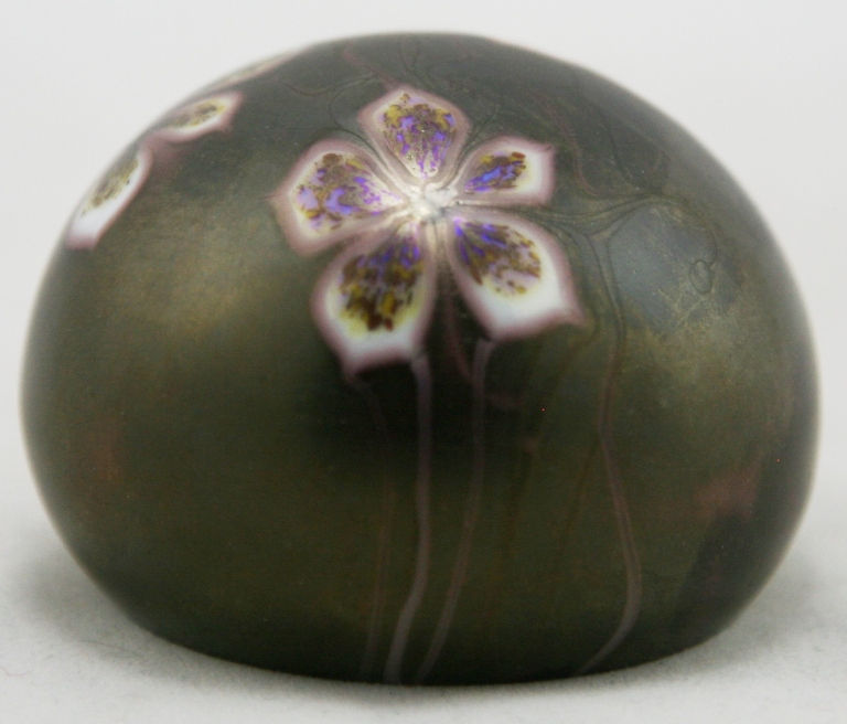 Thumbnail: Orient & Flume Glass Paperweight With Flowers d1975 Iridized Bronze Colors Mint