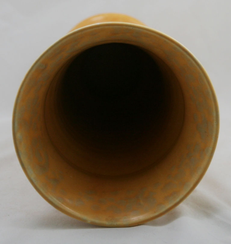 Thumbnail: Beswick Ware England Art Deco Ribbed Vase in Mottled Orange and Green Glazes