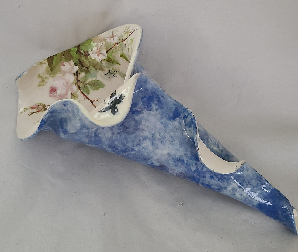 Thumbnail: French Faience Floral Butterfly Wallpocket by H.C.Z. c1890s