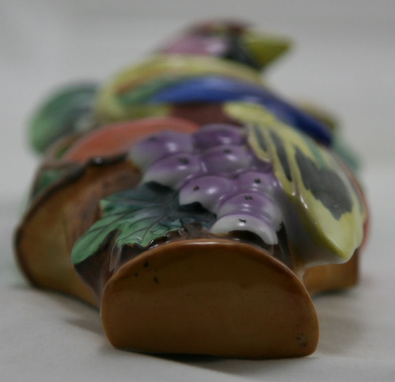 Thumbnail: Japanese 8" Crested Bird Wallpocket in Lustre Glazes in a Fruit Basket