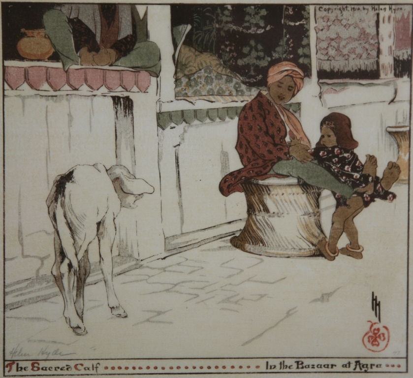 Thumbnail: Helen Hyde (1868-1919) American, Lima, NY 'The Sacred Calf In the Bazaar at Agra