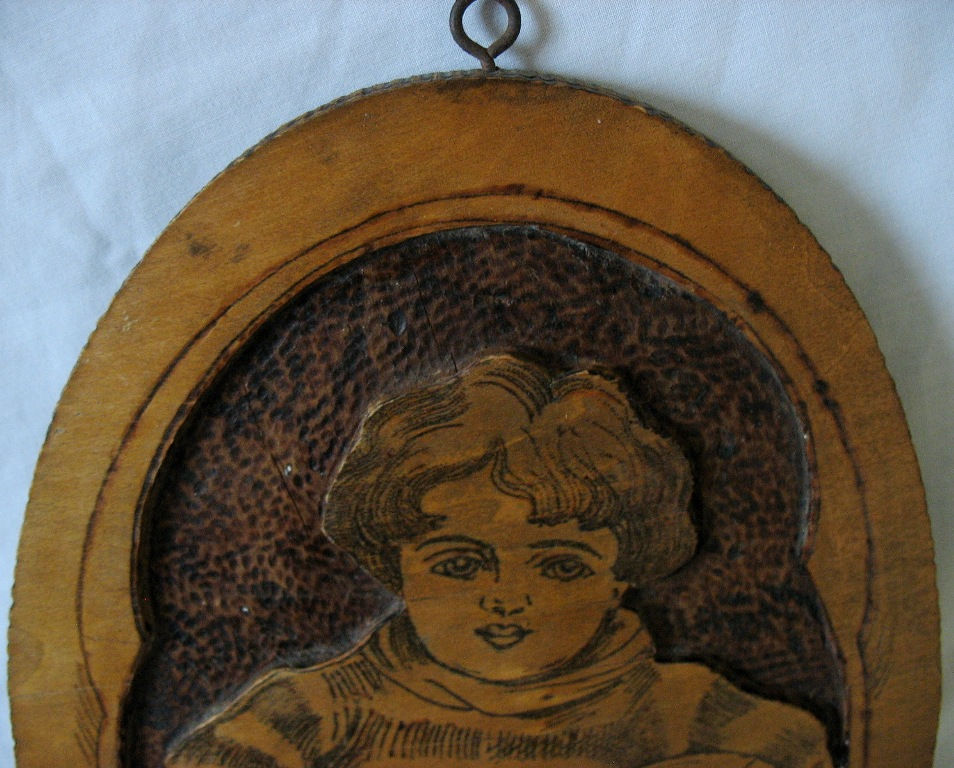 Thumbnail: Flemish Art Co. NY Pyrography Plaque with Football Player c1905