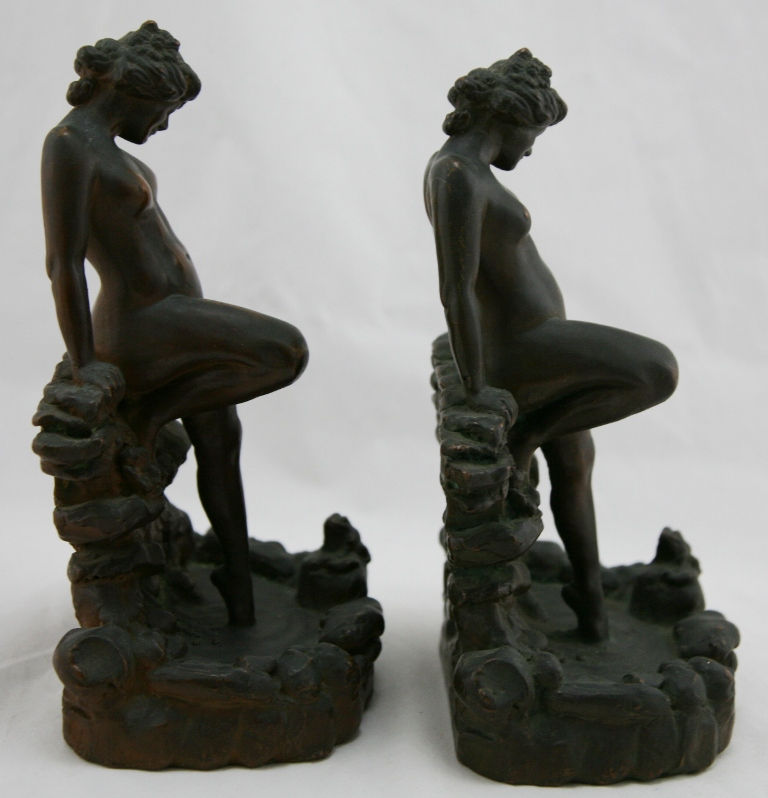 Thumbnail: Kathodian Bronze Works 'Lady with Frog' Bookends by Dean c1915
