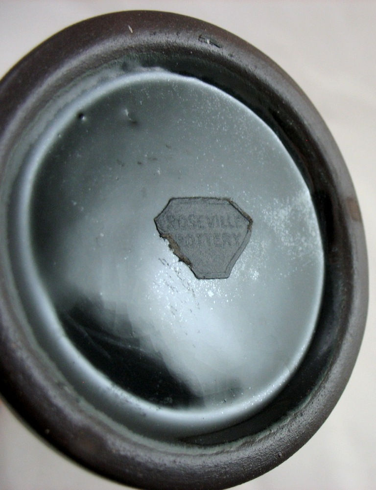 Thumbnail: Roseville Rosecraft Colors Bud Vase 45-8 Black Paper Label Original Condition