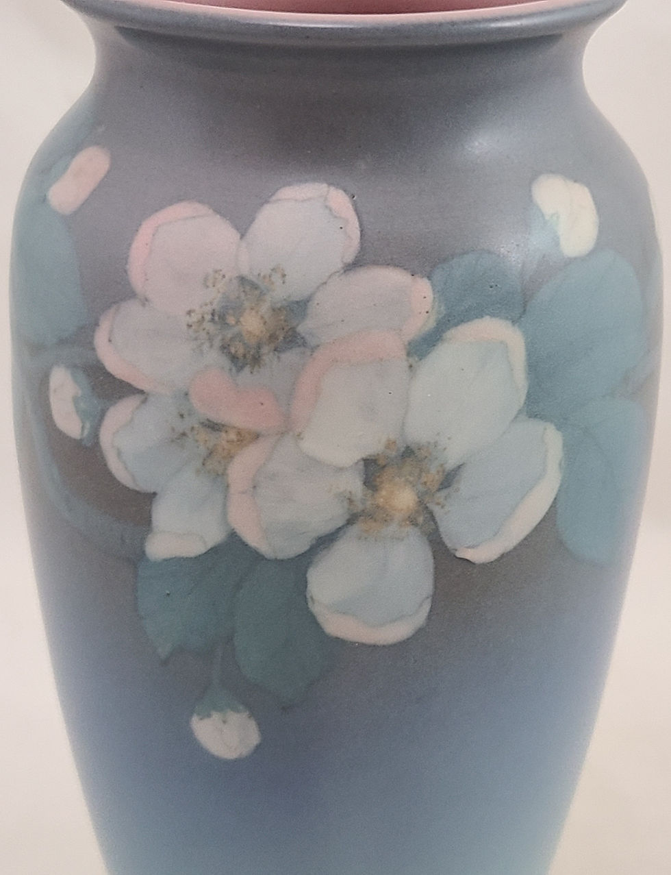 Thumbnail: Rookwood Decorated Mat Vase d1926 by Ed Diers with Apple Blossoms Original Cond.